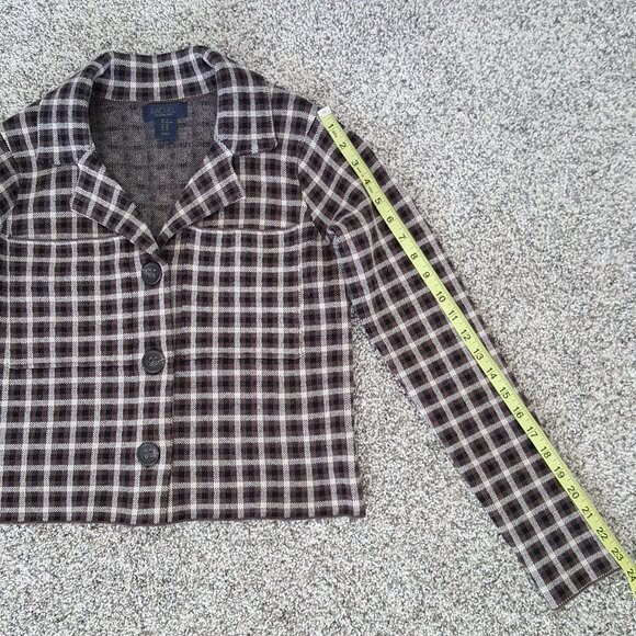 Cropped Knit Sweater Jacket Blazer Brown Plaid Rachel Roy Vintage Pocket Stretch - Picture 7 of 11